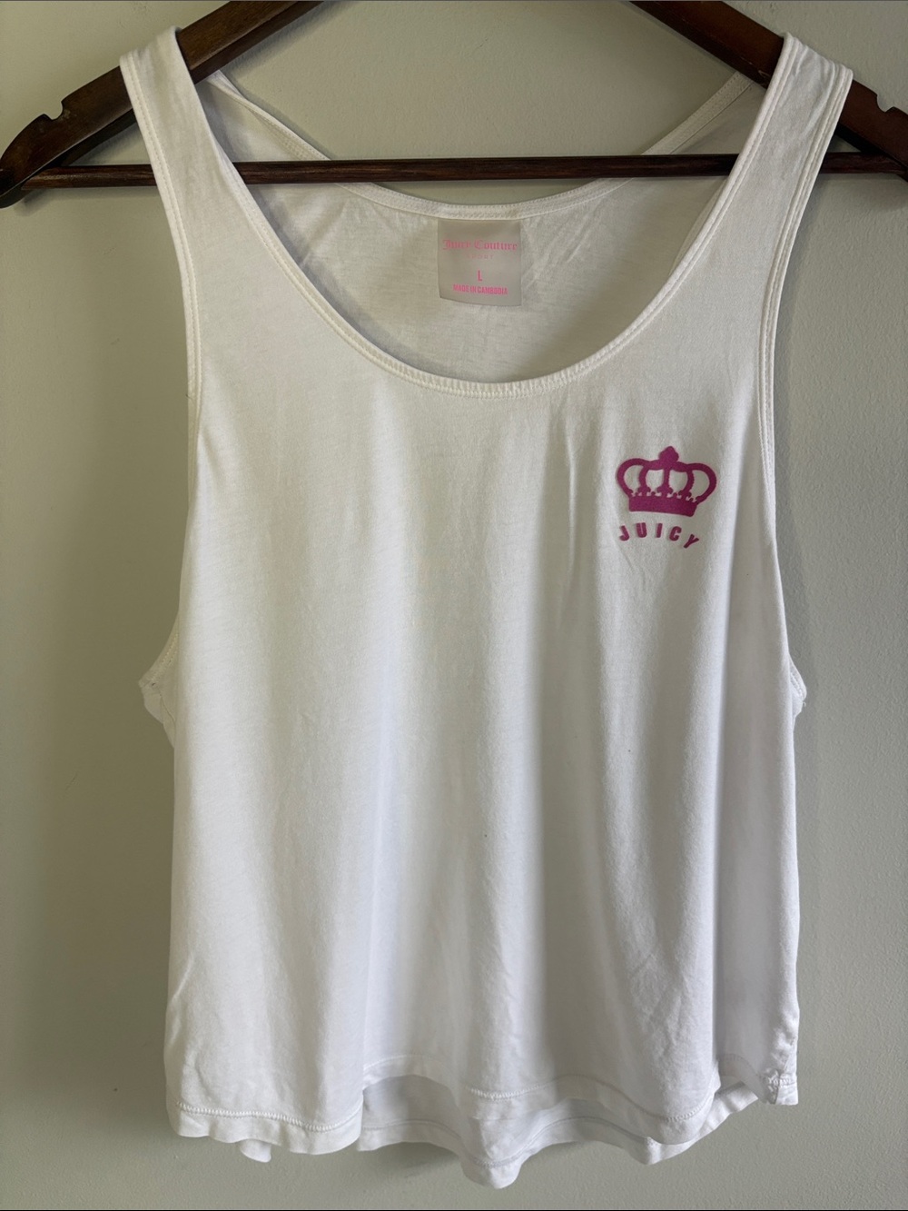 Juicy Couture Sport White Crown Logo Tank Top L Y2K Athleisure